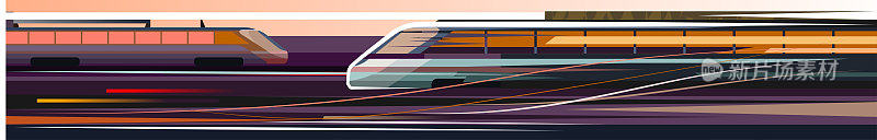 High-speed train in motion. Design concept. Illustration. Express passenger rail transport. Fast travel.